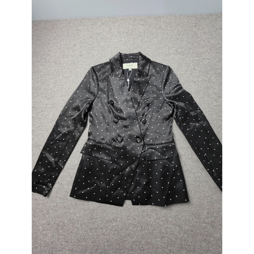 CAMI NYC Zana Blazer Jacket Women XS Black White Polka Dot Lined Double Breasted